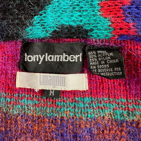 Tony Lambert VTG Wool Blend Art Wild Bright Open Front Cardigan Sweater Jacket M - Picture 6 of 10